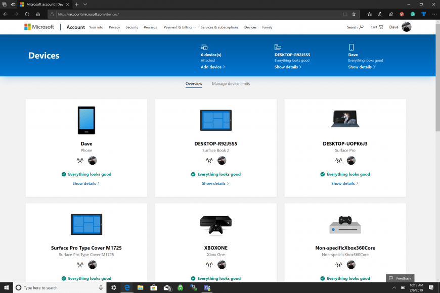 Quản lý thiết bị bằng tài khoản Microsoft