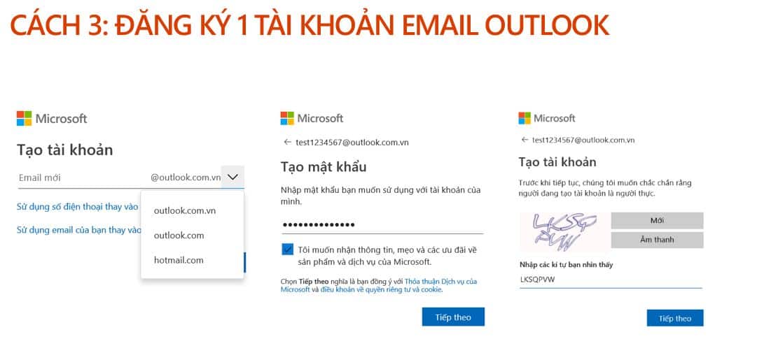 Tạo tài khoản Microsoft thông qua mail @outlook.com