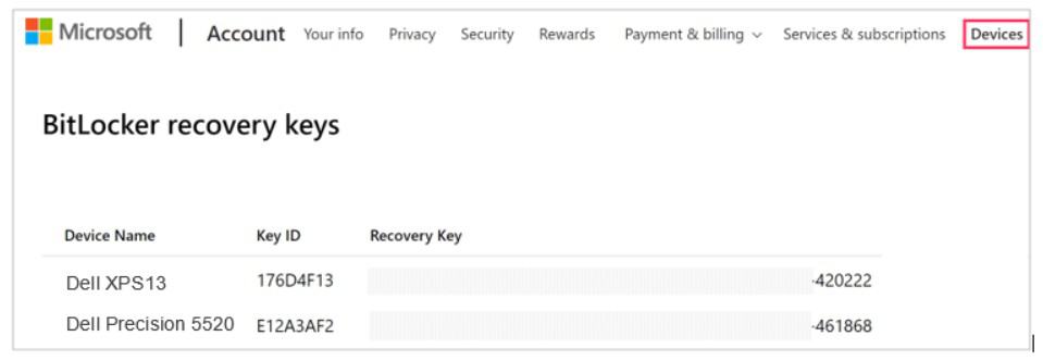 Bitlocker Recovery Key trên Tài khoản Microsoft