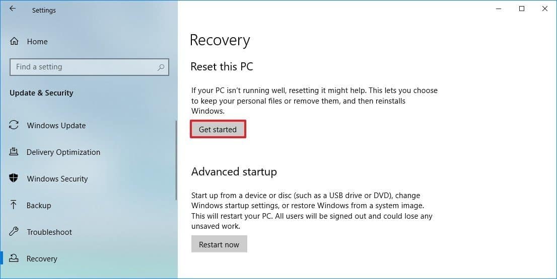 Reset Windows 10