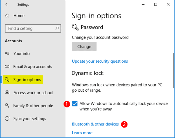 Dynamic Lock trên Windows 10