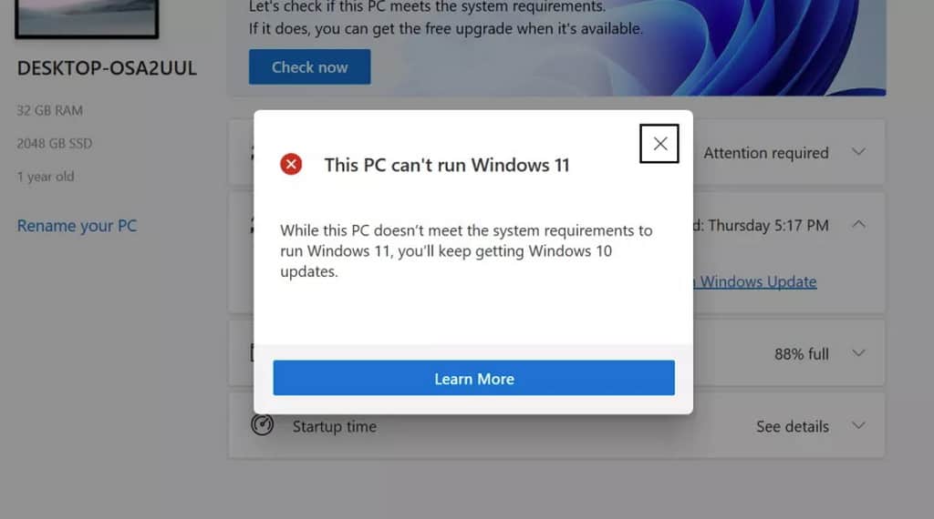 Hướng dẫn bạn cách sửa cảnh báo lỗi “This PC can’t run Windows 11”
