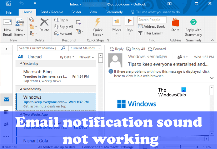 Âm thanh thông báo email không hoạt động trong Outlook