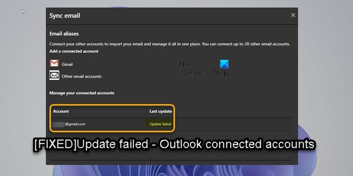 Cập nhật tài khoản được kết nối Outlook Thất bại và Đồng bộ hóa sự cố