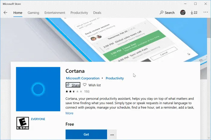 gỡ cài đặt hoặc cài đặt lại Cortana